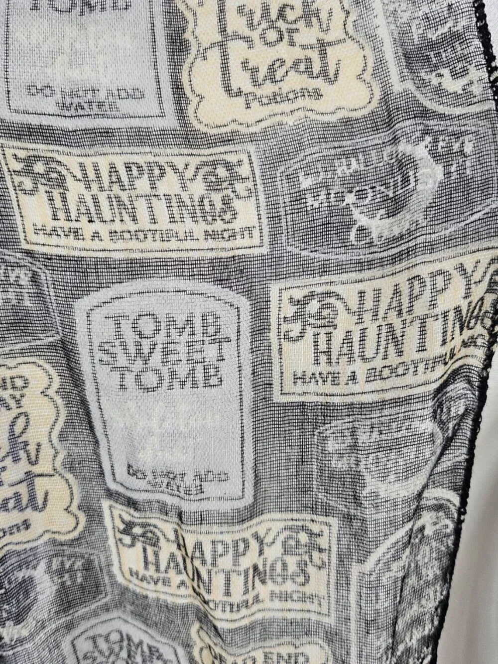 Halloween Scarf | Gothic Tombstone Print | Black Grey Cream | One Size
